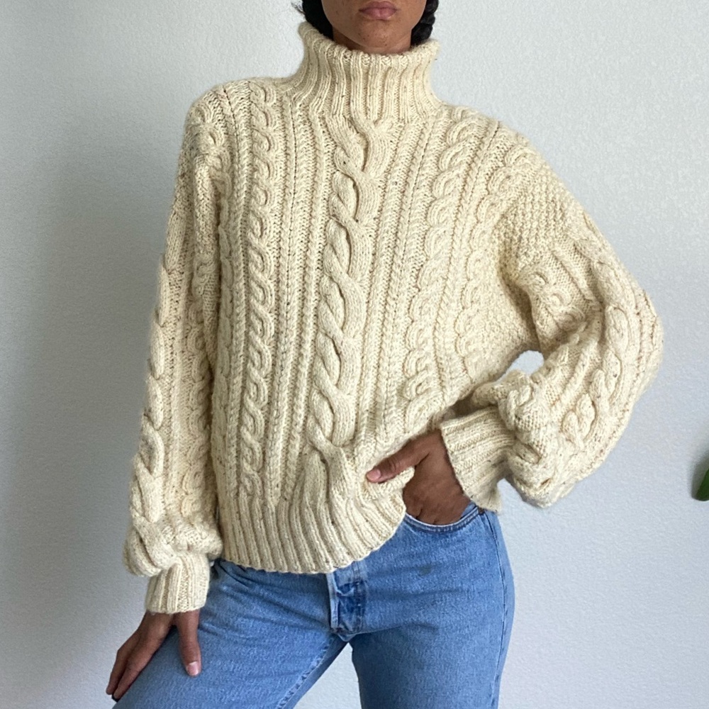 Doen Cream Cable Knit Turtleneck Sweater - Picture 2 of 8
